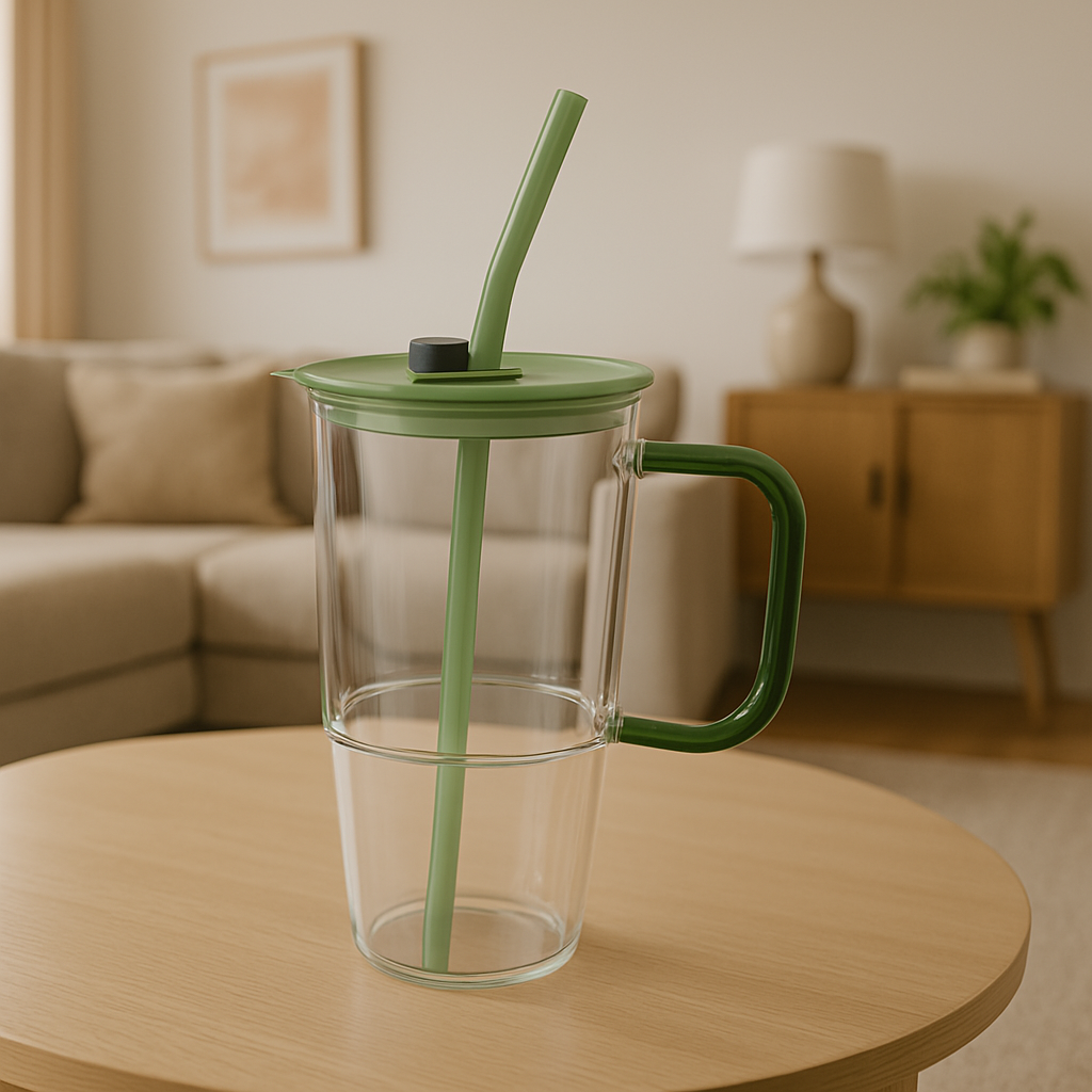 GLEAMSIP GLASS TUMBLER WITH STRAW