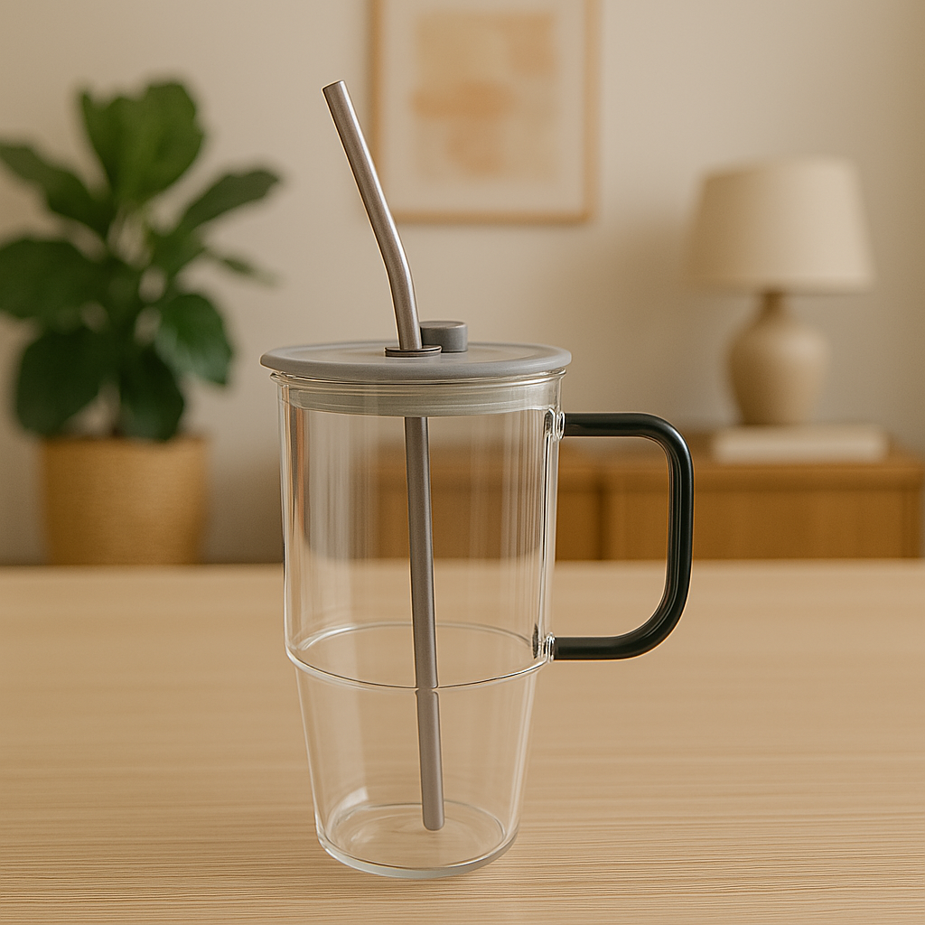 GLASSIQUE GLASS TUMBLER WITH STRAW