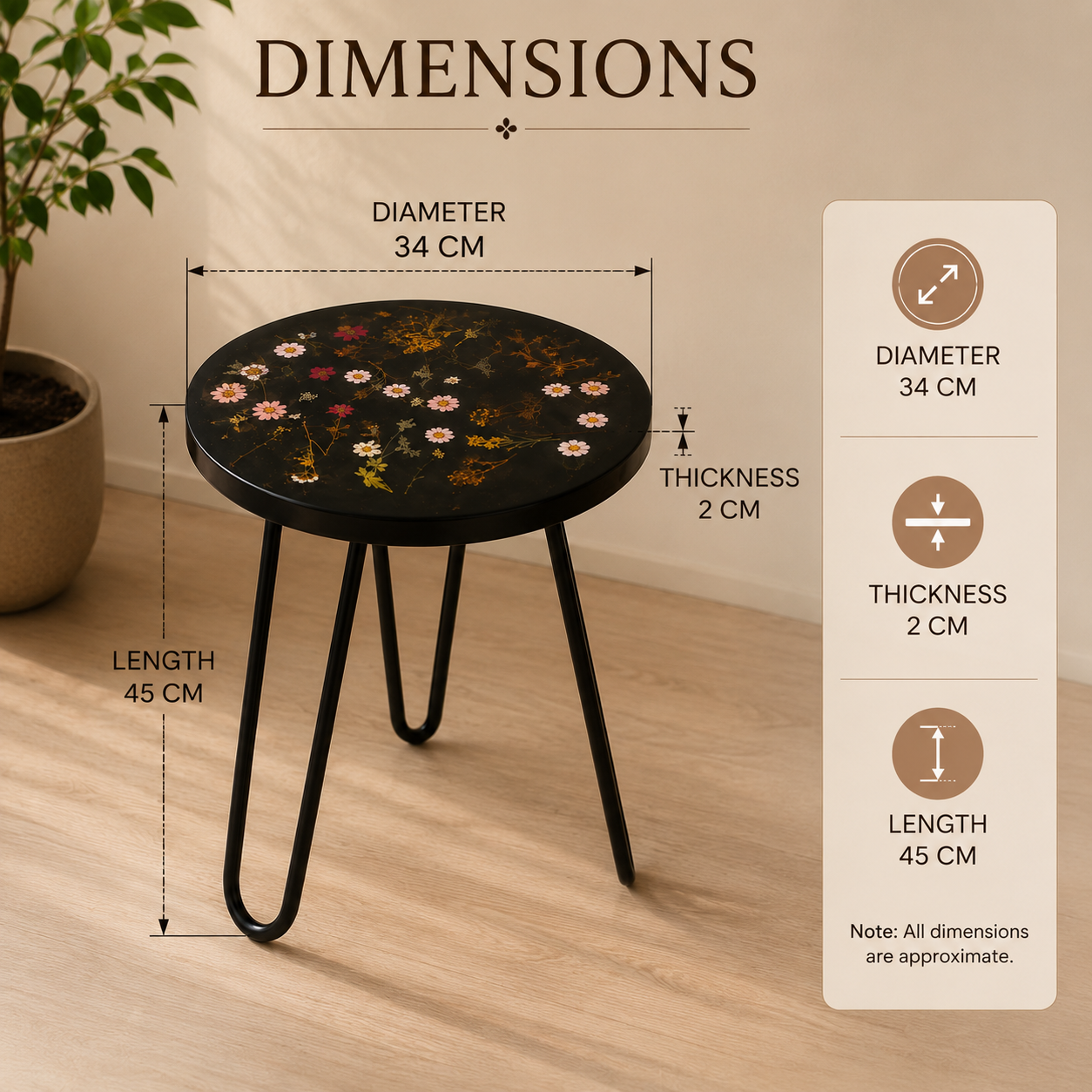 Flora Noir – Handmade Pressed Flower Resin Side Table